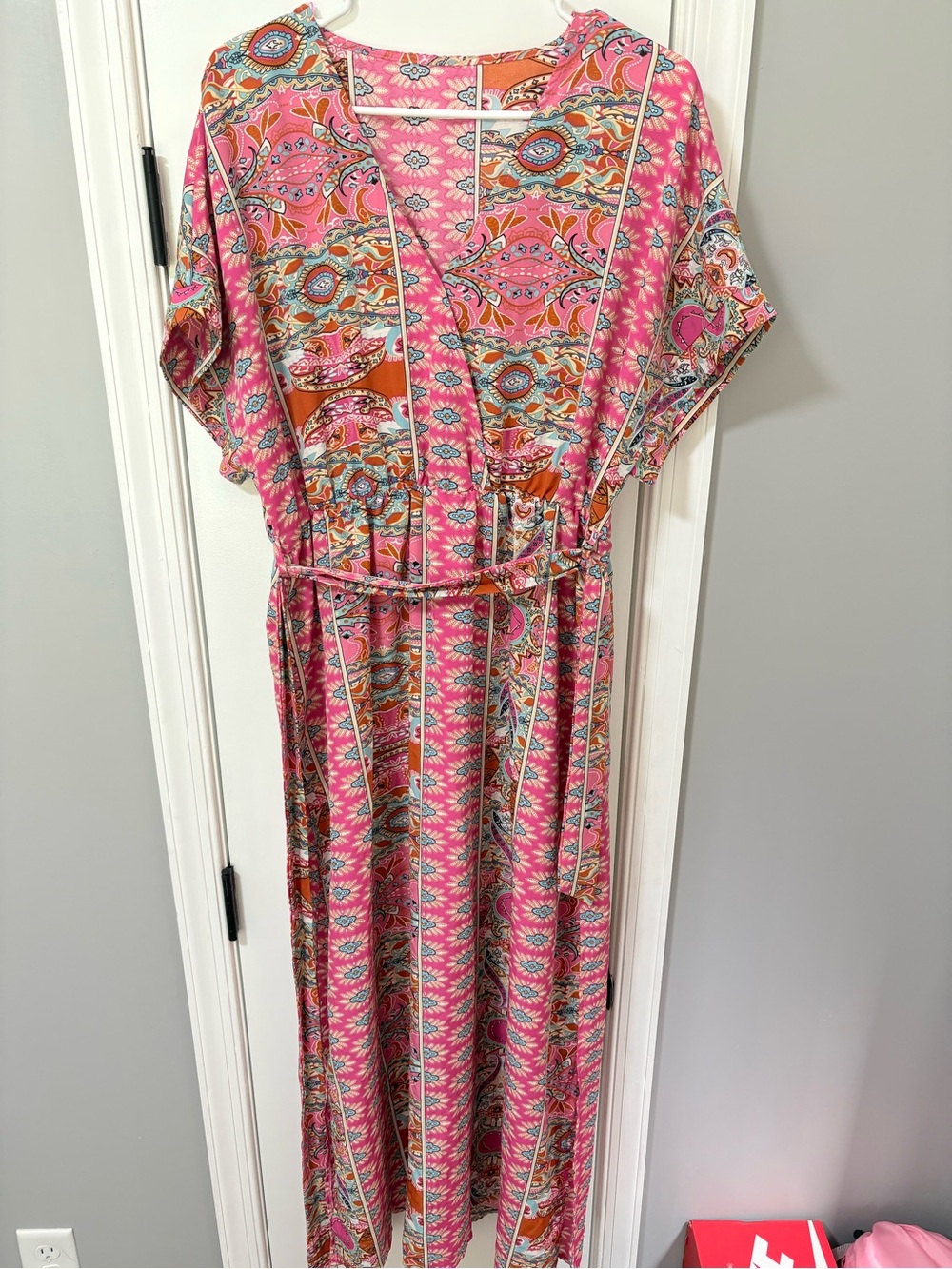 Amazon Pink Multi-Print Tie-Waist Maxi Dress